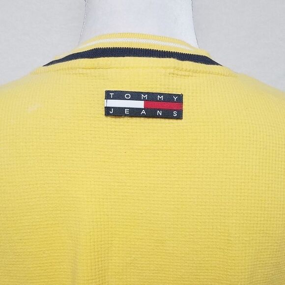 VINTAGE Tommy Hilfiger Yellow V-neck Thermal Tee - Picture 12 of 13